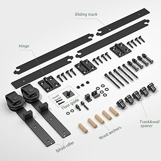 24" Bi-Folding Sliding Barn Door Hardware Kit, 2FT Heavy Duty Track Roller Kit for 2 Doors Side Mounted,Smoothly and Quietly,Easy to Install,No Door Panel,Black