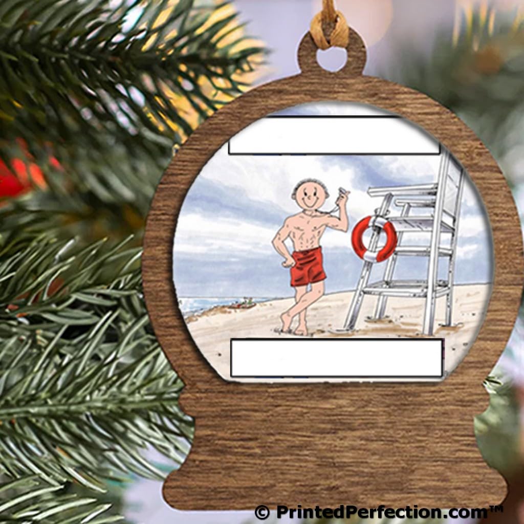 PrintedPerfection.com Personalized Lifeguard - Male Wooden Snow Globe Shaped Christmas Ornament