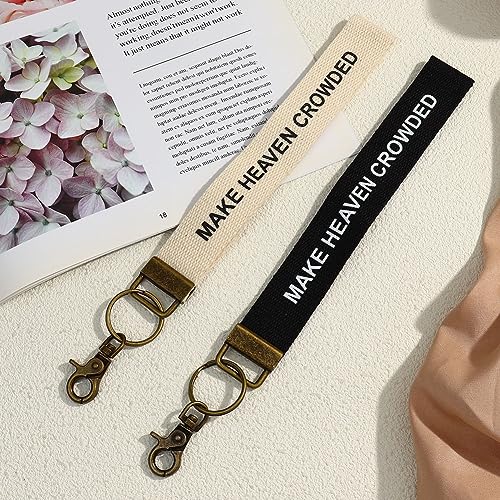 Image of Make Heaven Crowded Christian Keychain Cotton Wristlet Keychain Bronze Key Fob Soft Car Keychain Wristlet