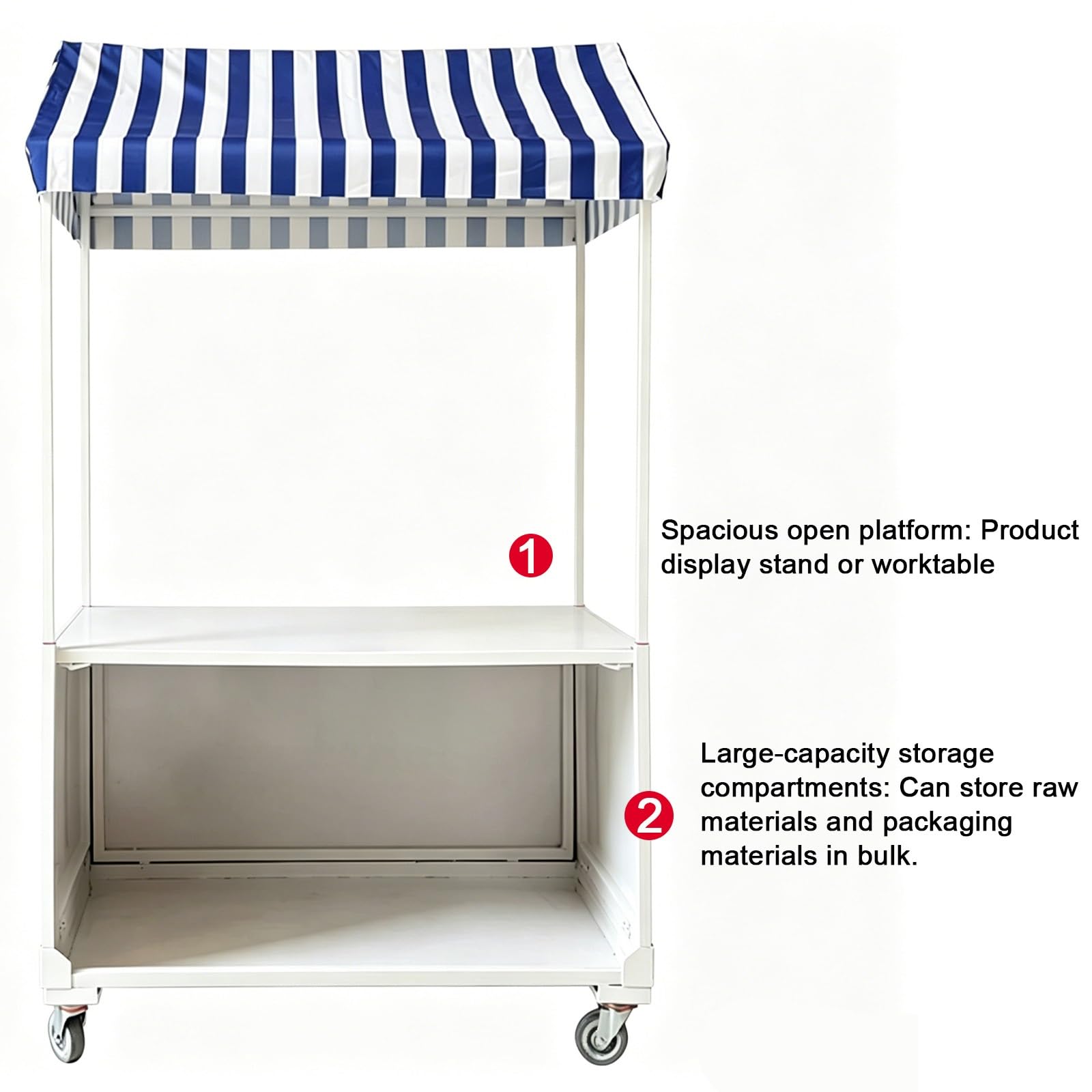 Carrello portatile per venditori, pieghevole, con tettoia e ruote bloccabili, struttura in ferro per eventi alimentari, larghezza 120 cm
