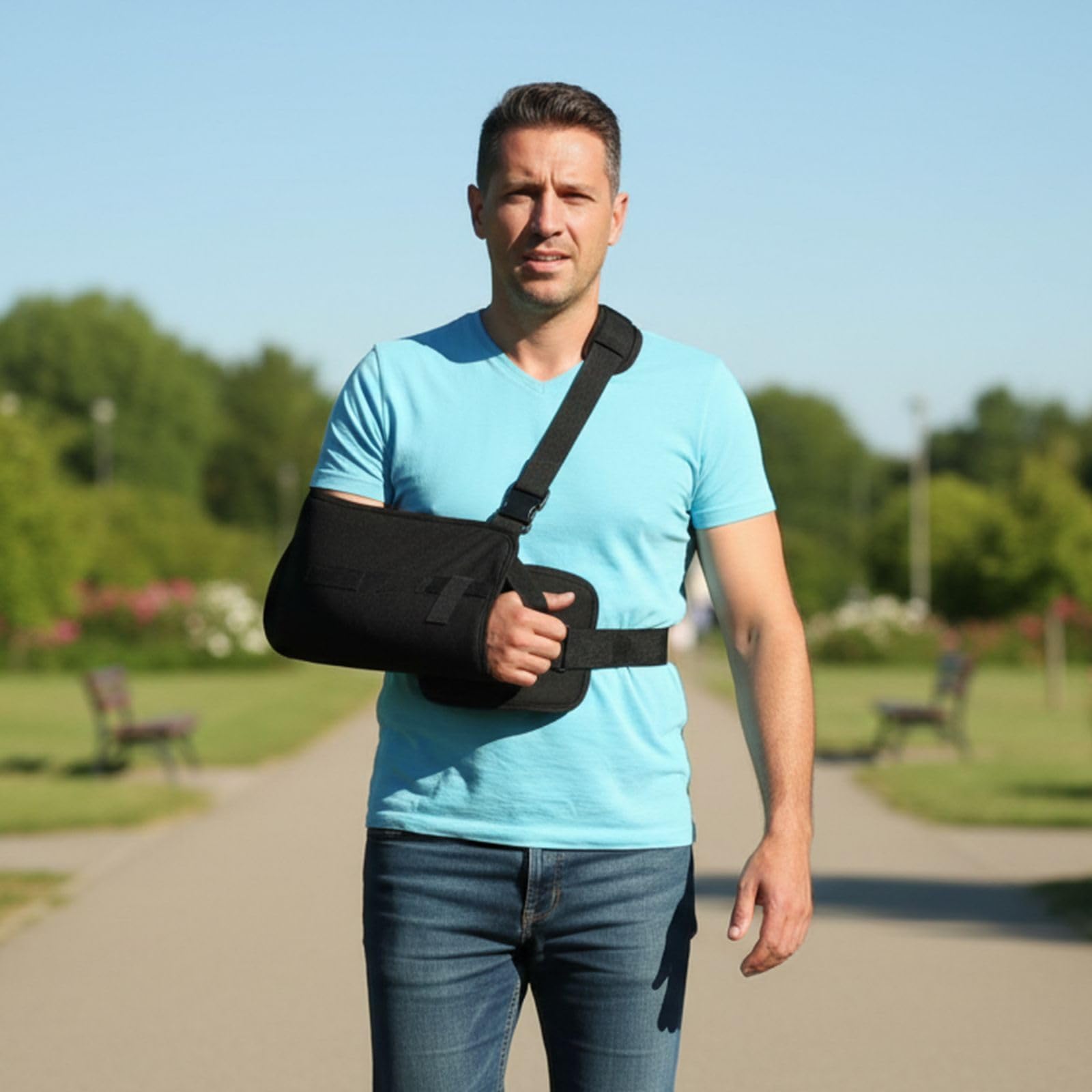 Ausilium Cojín para Abducción de Hombro Ambidiestro – Soporte para Brazo Postoperatorio para Rehabilitación del Manguito Rotador y el Brazo – Banda Ajustable, Talla Única, Negro