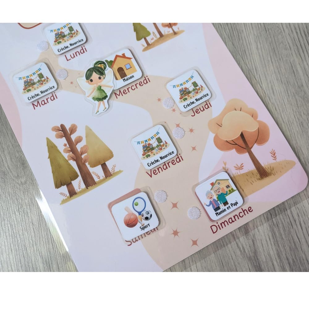 Semainier enfant Fée – Planning visuel simplifié – Routine quotidienne Montessori – Aide autonomie, repères du temps, organisation matin/soir – Dès 3 ans