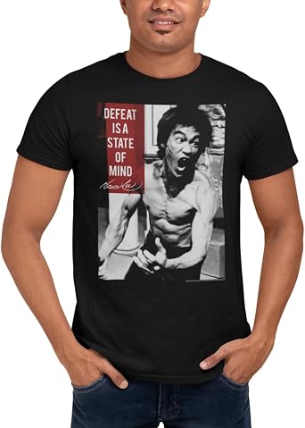 Bruce Lee Chinese Martial Arts Icon Adult T-Shirt Tee Defeat is a State of Mind Black