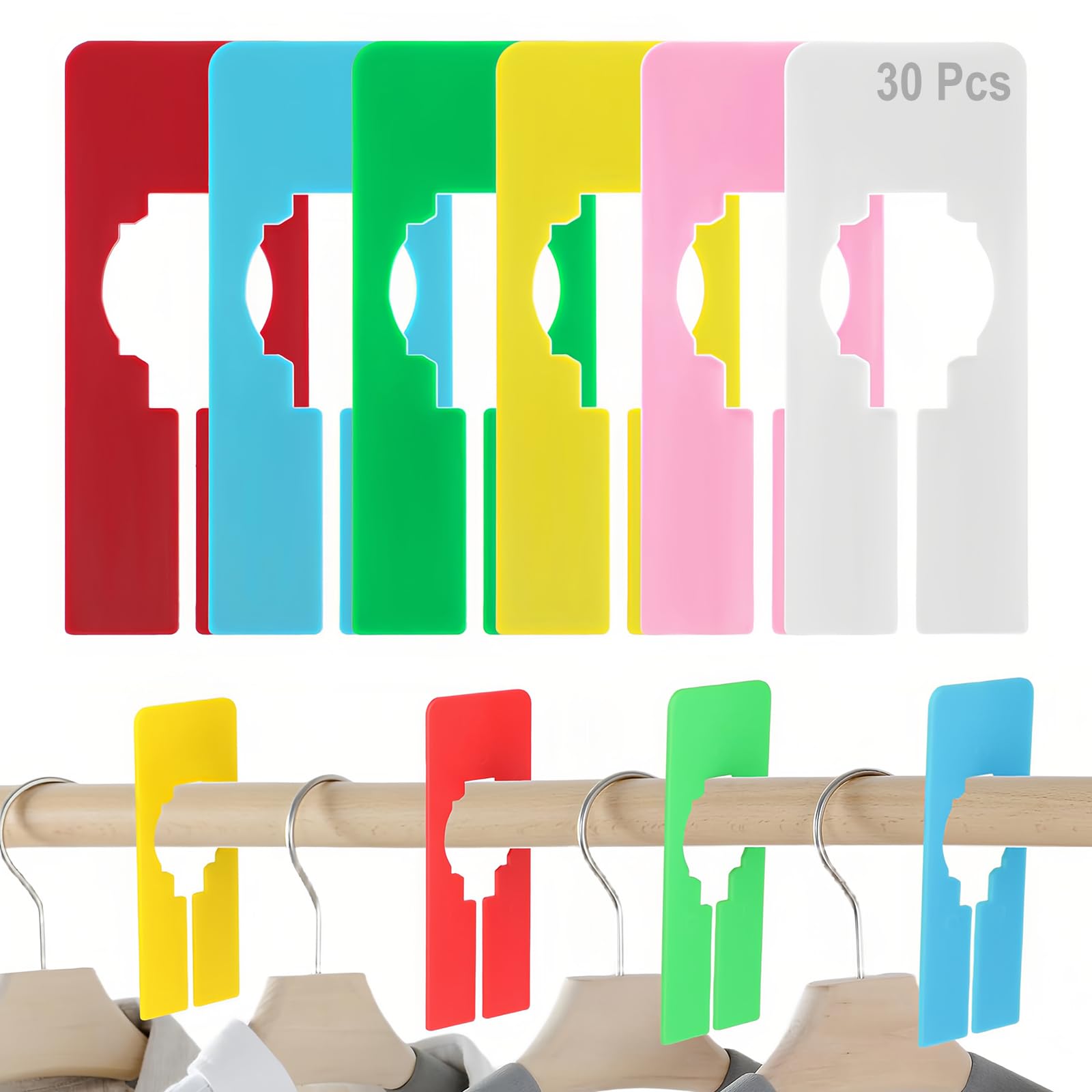 Divisores de Armario Rectangulares de Plástico 30 pcs Separadores de Armario Se Pueden Escribir y Reutilizar Separador de Perchas en Utilizado para Clasificar Tamaños y Colores de Ropa