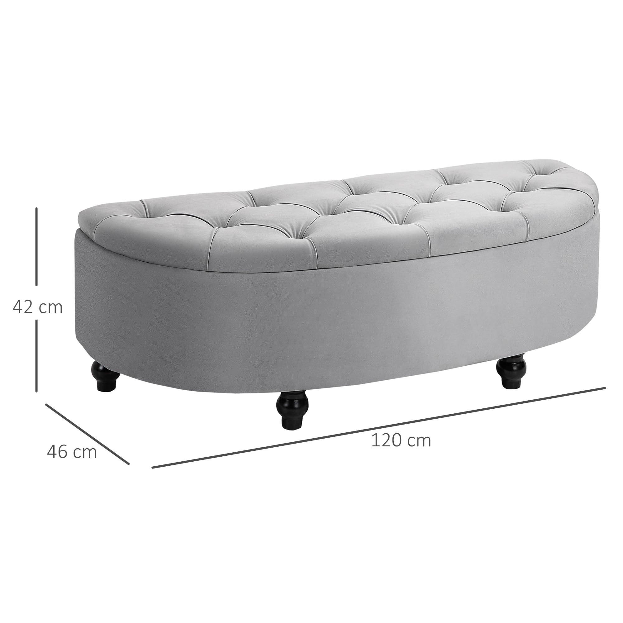 HOMCOM Banc de Rangement Capitonné Demi-Cercle 120 x 46 x 42 cm Gris