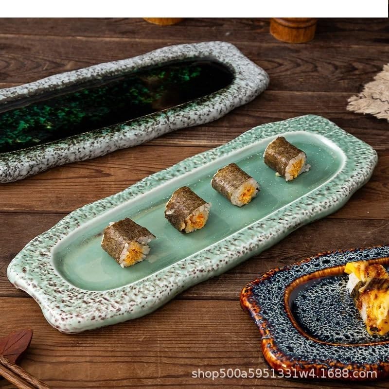 Dessert Plates Retro Ceramic Long Plate Restaurant Sushi Dessert Plate Snack Plate Tableware Dessert Plate