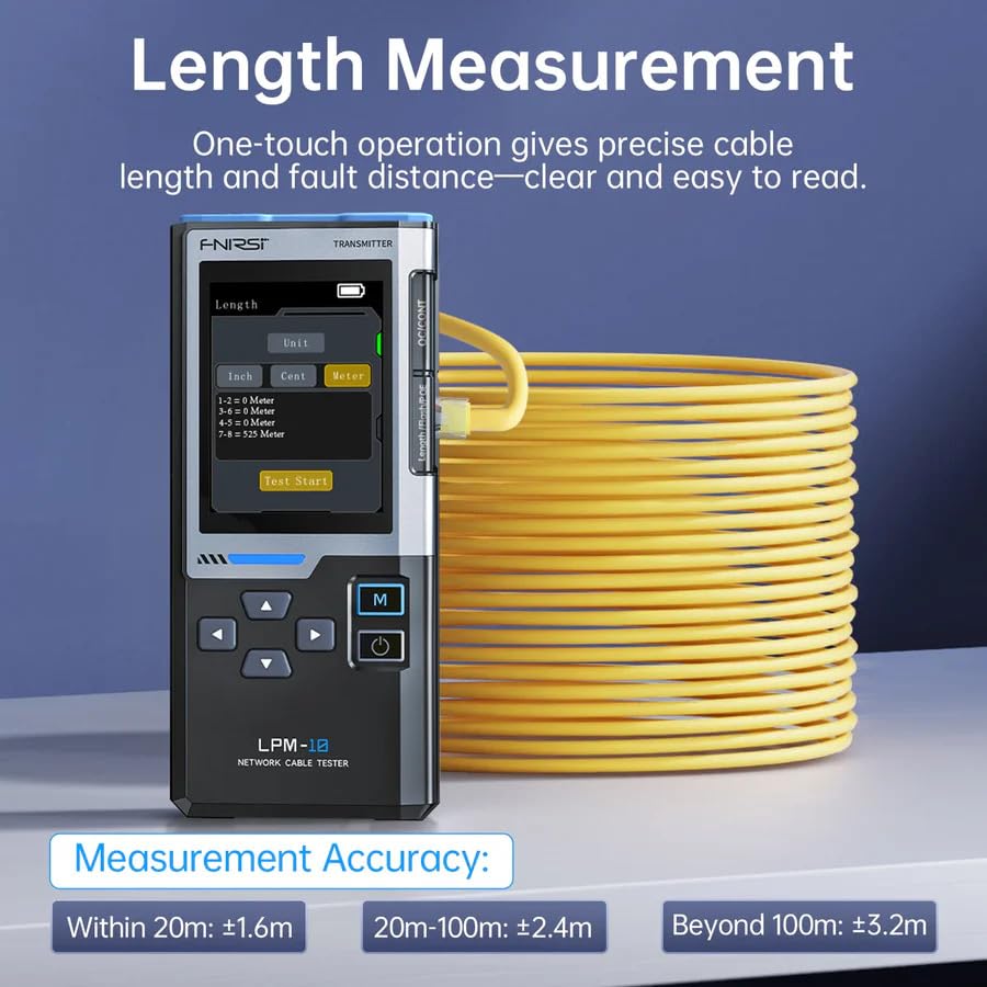 FNRSI LPM-10A Multifunction Network Cable Tester Anti-Interference Line Finder POE Test NCV Monitoring High Definition Screen Length Measurement RJ45 Port Flashing 3