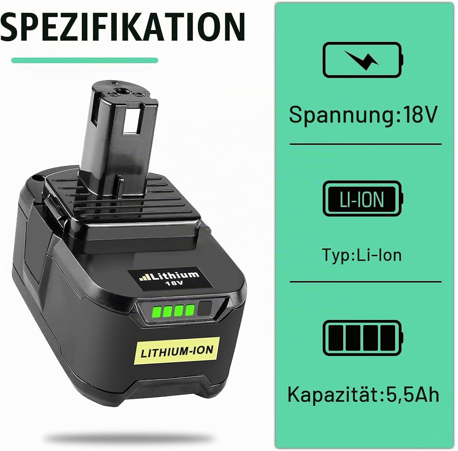 Lot de 2 Batteries RB18L50 18 V de Rechange pour Batterie Ryobi P108 RB18L40 RB18L25 RB18L15 RB18L13 P108 P107 P122 P104 P105 P102 P110 03 03 mit LED Affichage