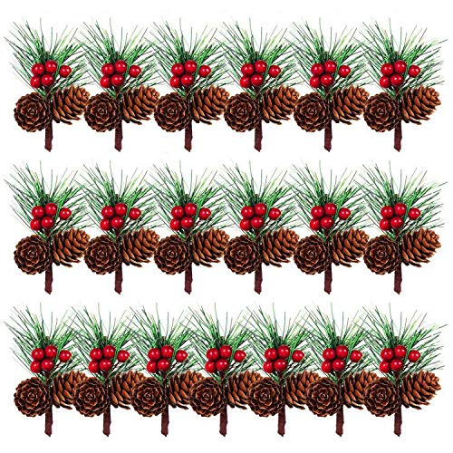 ANSUG 20 pièces Branches artificielles de Baies de pin Mini Pomme de pin Cône de pin de Fausses Baies de Noël pour Les Arrangements Floraux, couronnes, Mariage, décoration intérieure Cover