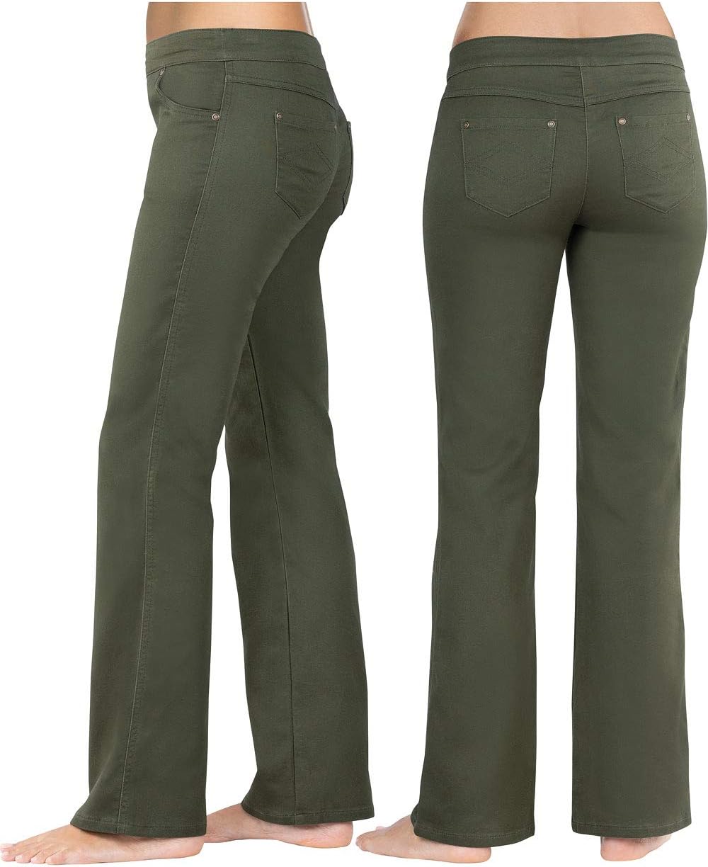 PajamaJeans Elastic Waist Jeans for Women Bootcut Jeans, Olive, Medium / 8-10