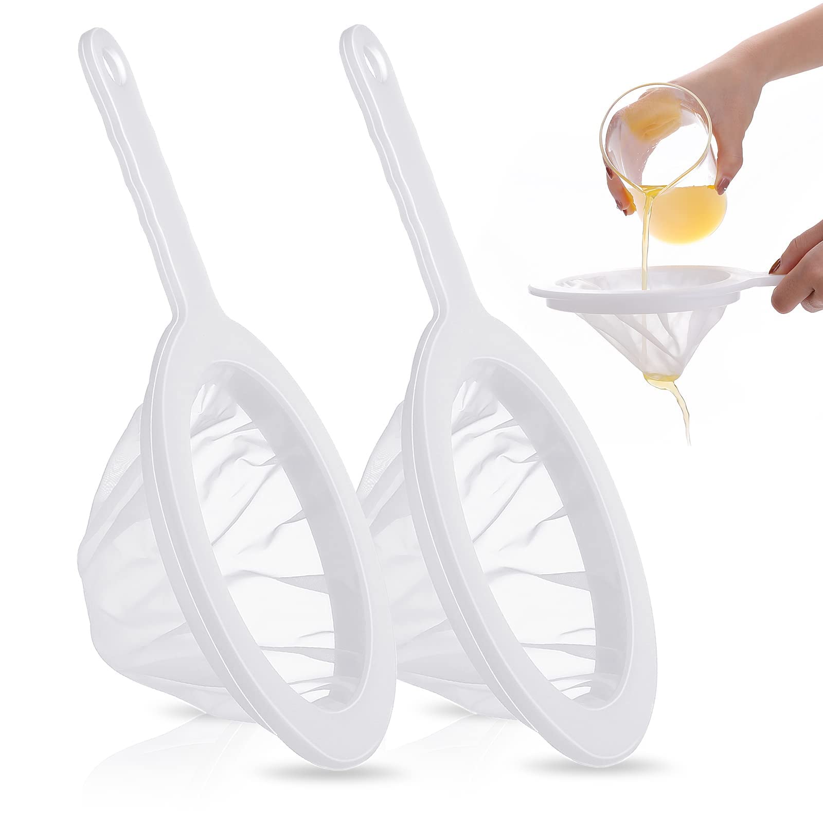 Fine Mesh Strainer, 2 Pack Ultra-Fine Nylon Mesh Sieve Colander Skimmer with Handle Sieve Sifters for Food Tea Rice Coffee Oil Noodles Fruits Vegetable ((100/200 Mesh))