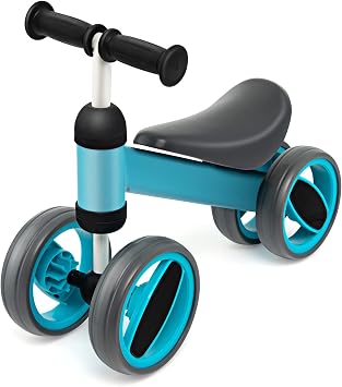 GLACER Baby Balance Bike with 4 Wheels, No Pedal Baby Walker with Ergonomic Handle, Cushioned Seat, Children Riding Toys for 1-3 Year Old, Cute Toddler Balance Bicycle for Indoor & Outdoor Use