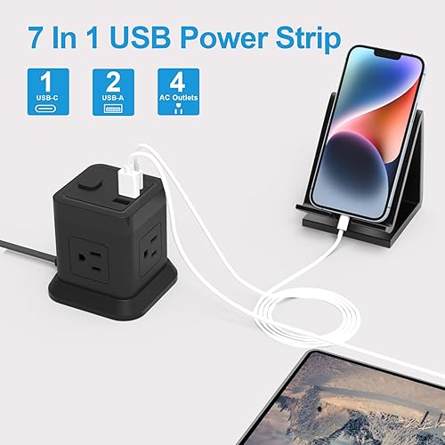 Miniatura 2 de Regleta de alimentación con puertos USB C, cubo de alimentación FDTEK con USB C, PD 20 W, cubo de alimentación de carga rápida con 4 salidas y 3