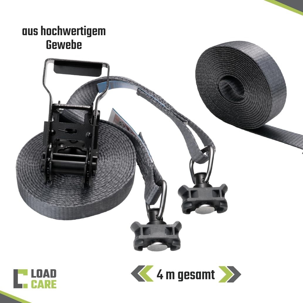 4er Set 2tlg Ratschenzurrgurt für Airlineschienen | 25 mm | LC 500 daN | STF 200 daN | Schwarze Premium‑Ratsche I Endbeschläge für Airlineschiene I abgeschrägtes Losende (4, Anthrazit)