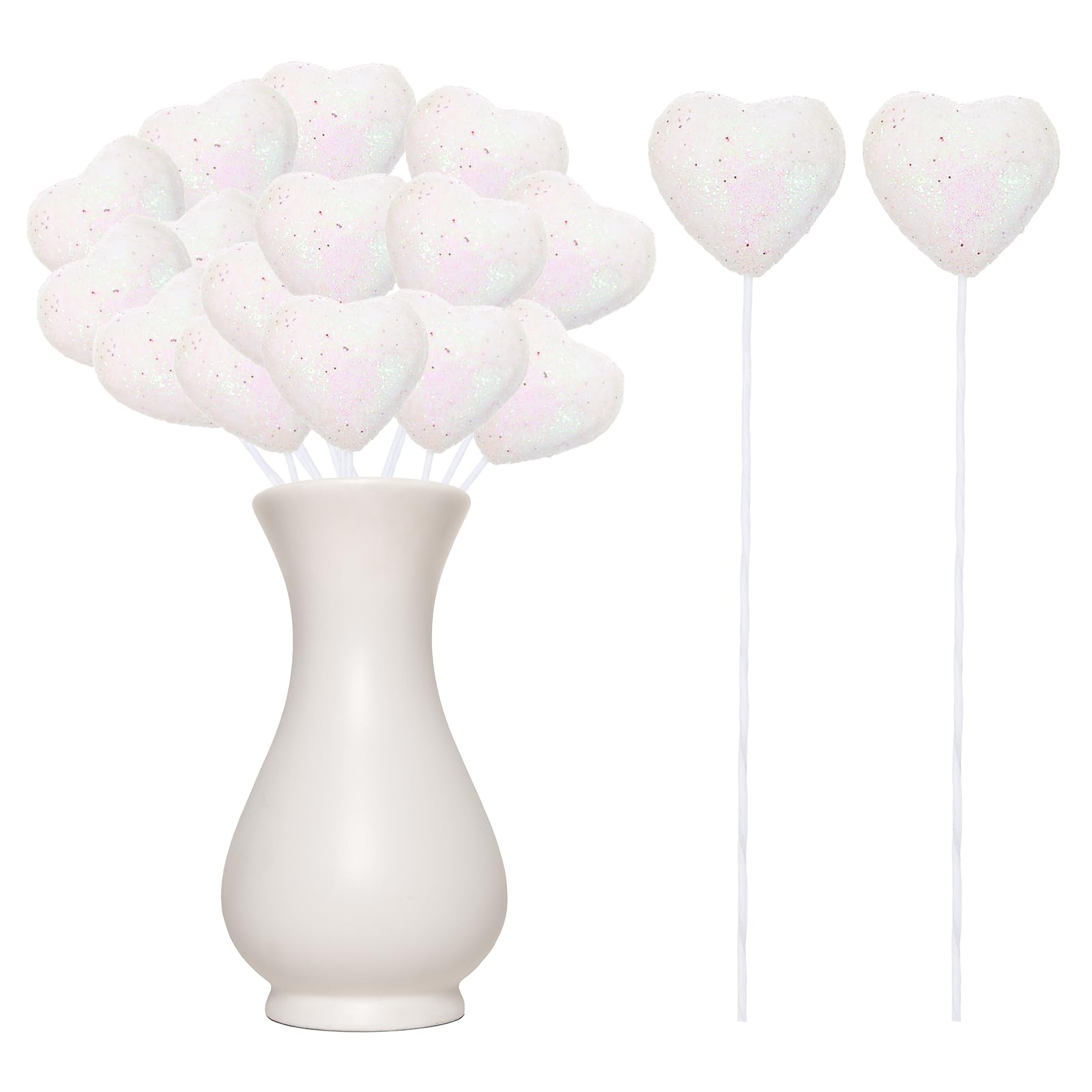Pics à paillettes en forme de cœur blanc de 22 cm pour arrangement floral et loisirs créatifs