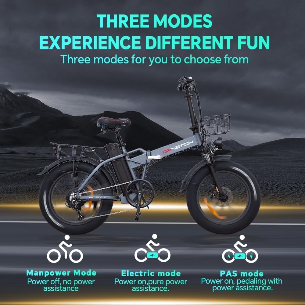 E Bike für Damen & Herren, Elektrofahrrad mit Samsung Akku, Cts Reifen, Kompatibel, Shimano 7-Gang, Alu-Rahmen, Cts Reifen 20x4“, Kompatibel, Klapprad