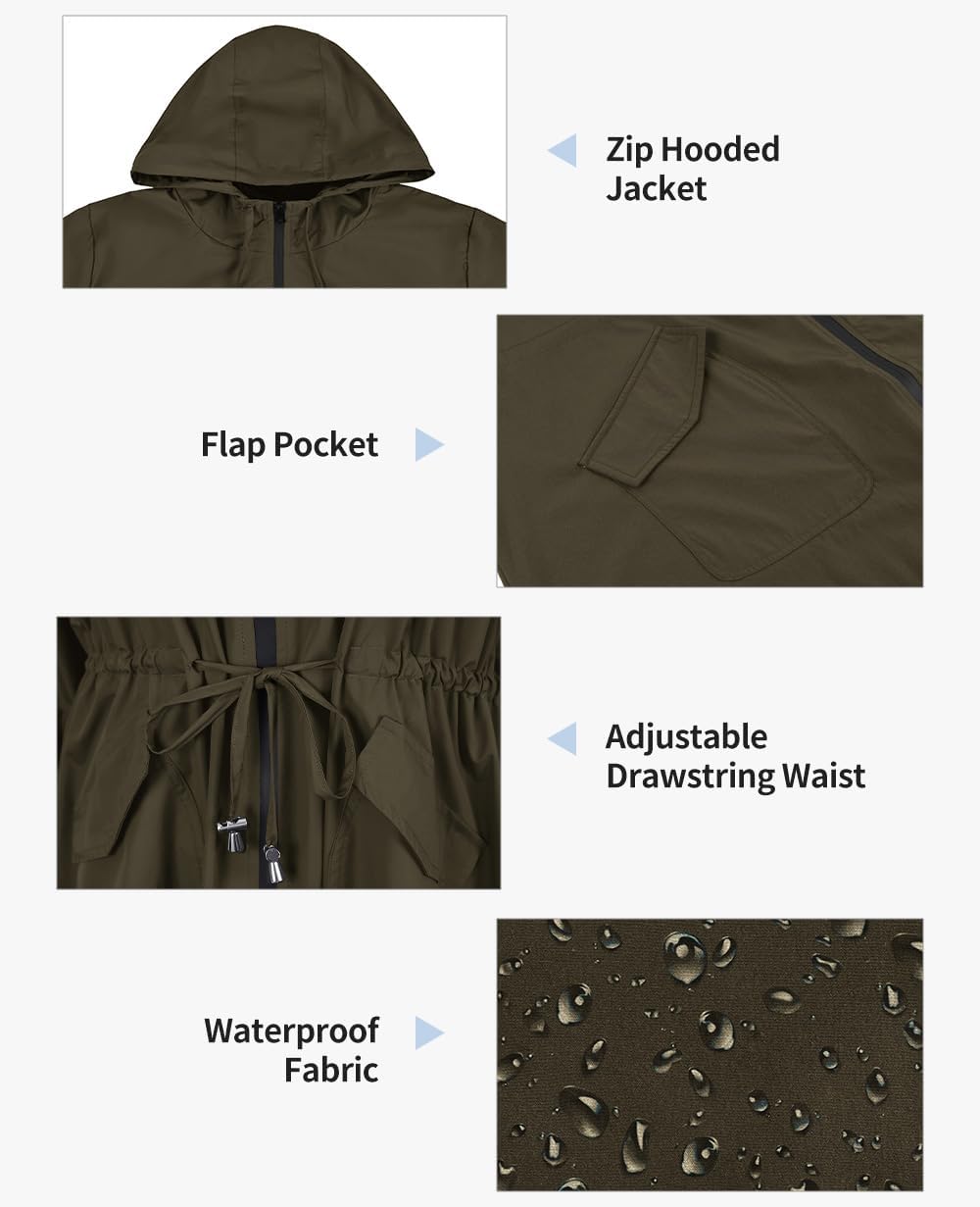 CARCOS Women Plus Size Raincoat Lightweight Waterproof Rain Jacket Travel Hooded Trench Coat XL-5XL