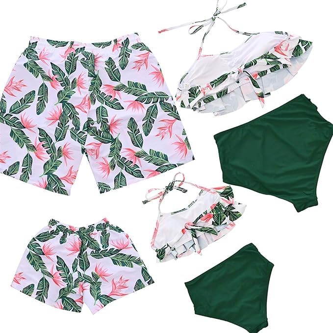 Family Matching Swimsuit Womens Bathingsuit Girls Swimwear Mom and Me Matching Swimwear