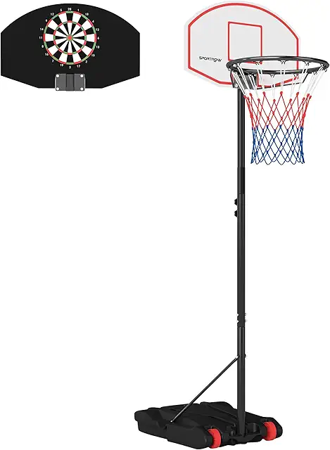 Canasta de Baloncesto Portátil con Tablero de Dardos Altura Ajustable para Exterior