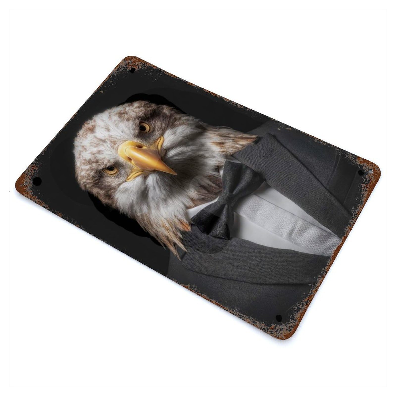 Weathered Tin Sign with Eagle in Tuxedo Design 11.8"x7.9", for Shed, Workshop And Garage Wall Decor, Decorative Metal Wall Art