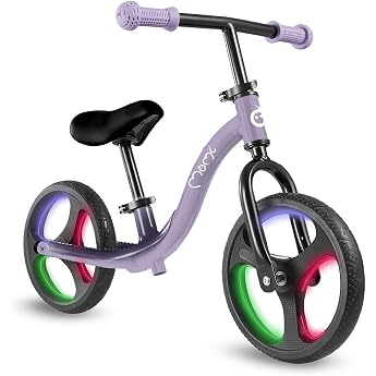 MoMi Isoka children's balance bike for girls and boys from 2 years max. body weight 35 kg lightweight metal frame 3.5 kg tool-free height adjustment of handlebars and saddle TPR wheels with LED