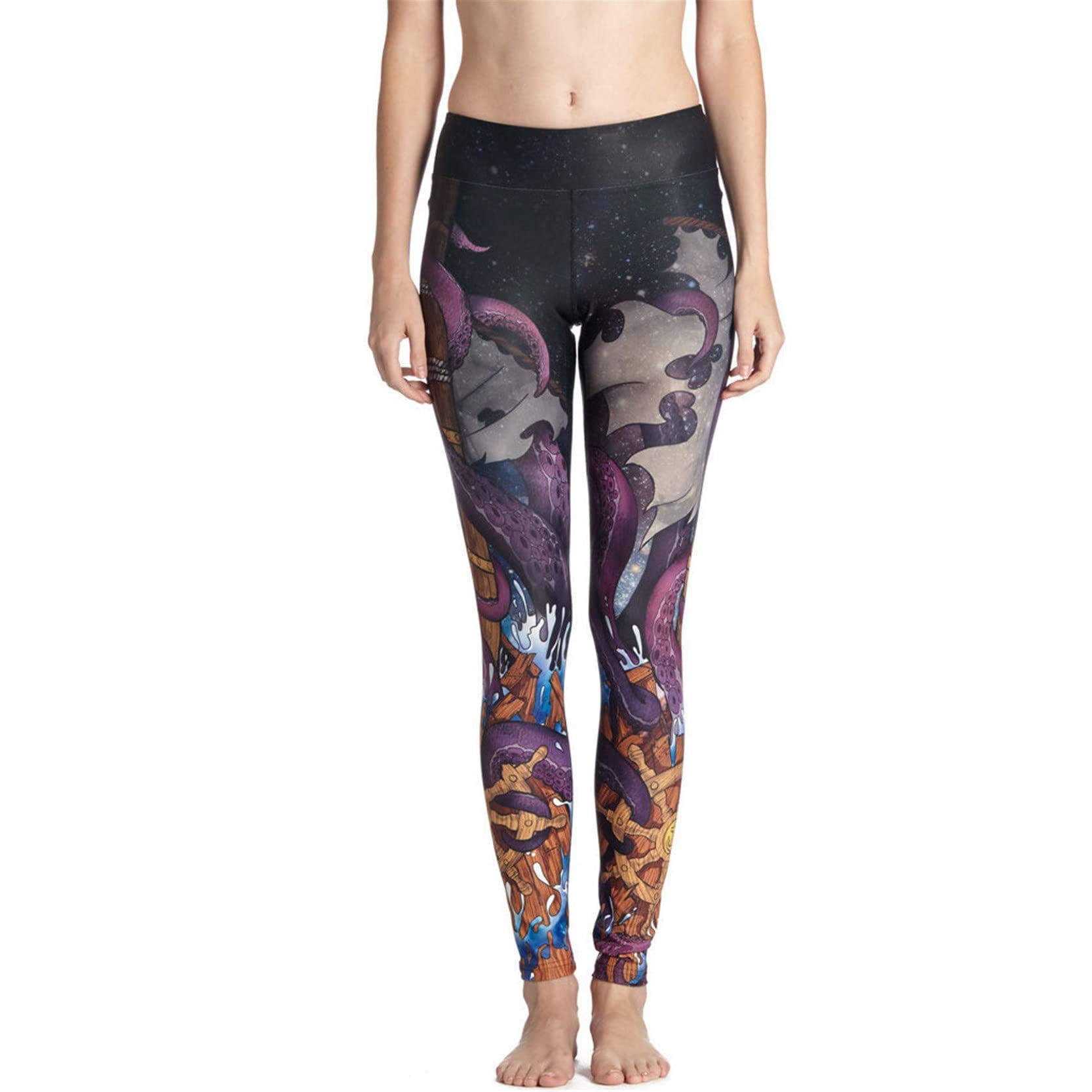 Legginsy typu Scrunch Butt, Damska Octopus Drukuje długie Legginsy Sportowe Rajstopy Treningowe High Waist Tyłek Winda Skinny Yoga Spodnie 7/8 Długość Spodnie rozciągliwe sportowe legginsy do jogi (C