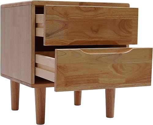 Miniatura 5 de Mesitas de noche modernas de madera con mango ranurado de mediados de siglo, mesa auxiliar para dormitorio, cajón de almacenamiento y estante con 2