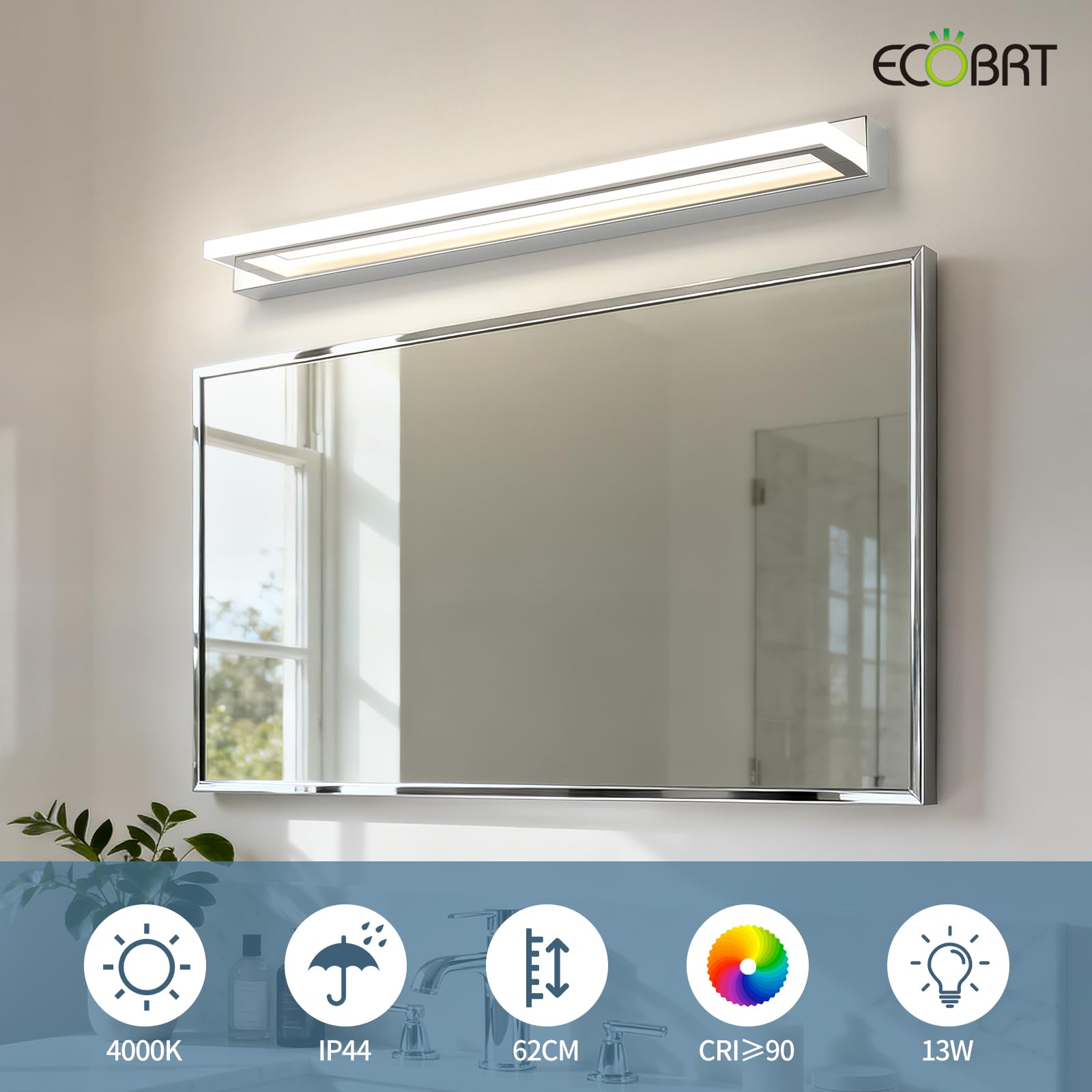 Lampada da Specchio per Bagno 62cm, 13W Applique LED da Specchio Bagno Moderno, Bianca Neutra 4000K Illuminazione da Parete IP44