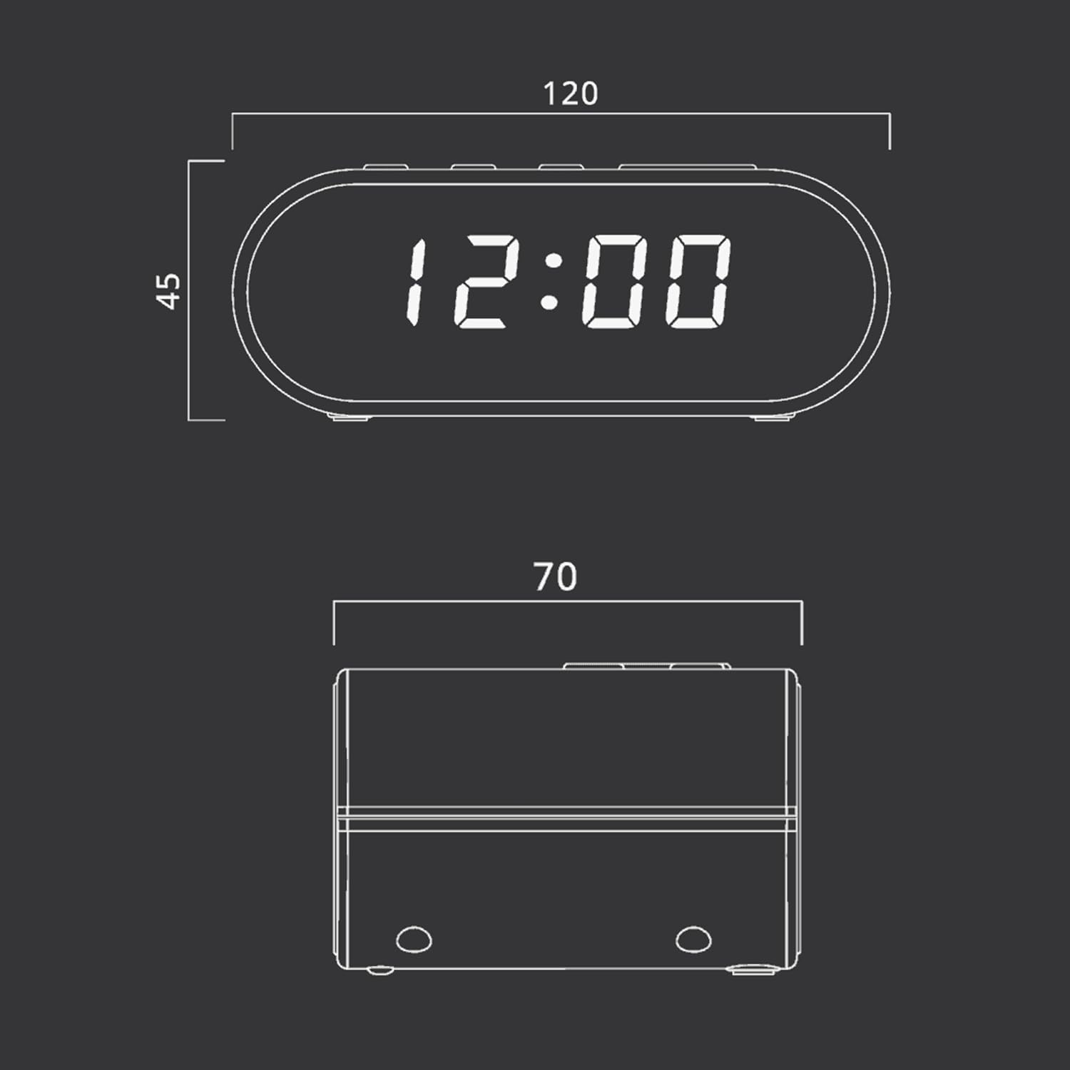 Diagram showing dimensions of Muse M-10 CR Clock Radio