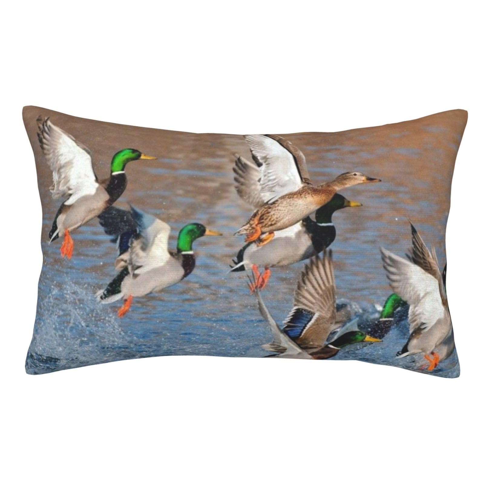 Soft Plush Pillow Cover For Sofa & Bed, Mallard Ducks, Standard Furry Throw Pillow Case 35x50 cm, Decorative Cushion Cover For Bedroom Living Room Decor, Hidden Zipper Pillowcases For All Seasons