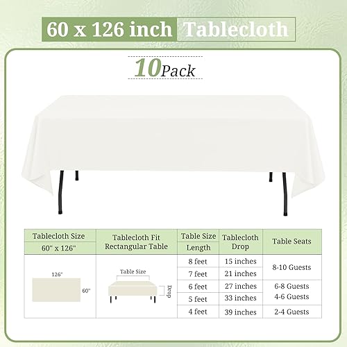 Miniatura 478 de Paquete de 10 manteles redondos de 120 pulgadas, mantel de poliéster blanco para mesa redonda, resistente a las manchas y a las arrugas, mantel