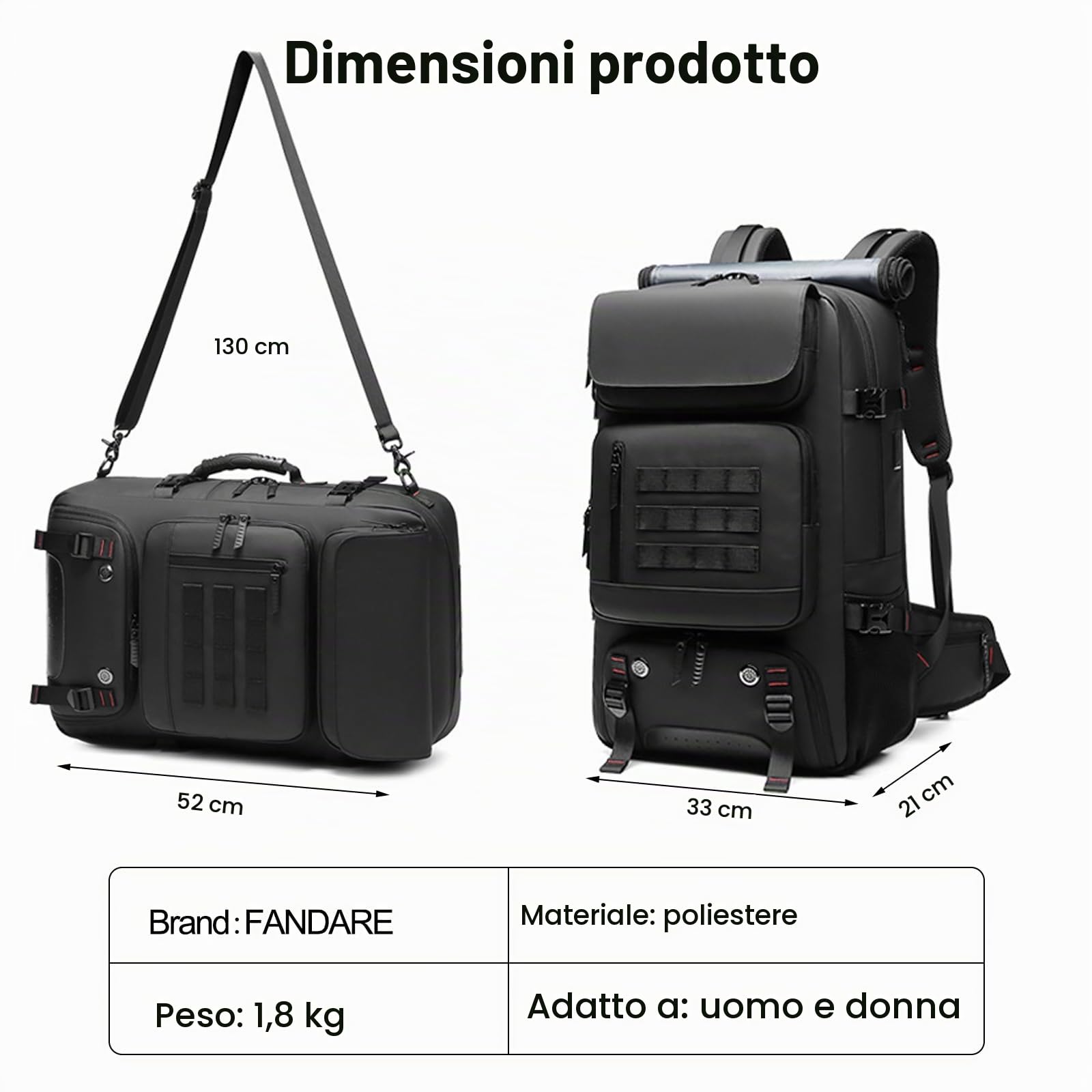 FANDARE Antifurto Zaino PC Portatili Uomo Rolltop Zainetto con scomparto per scarpe Militare Donna Zaini da Escursionismo Zaino con USB Borsa a mano Zaino viaggio Lavoro Borsa a tracolla