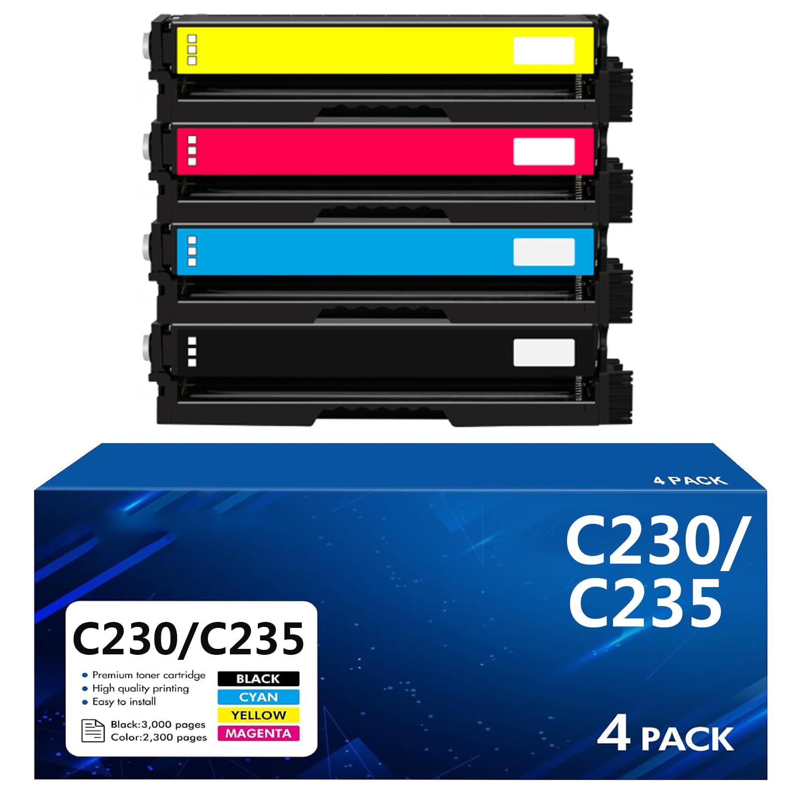 C230/235 Cartuchos de Tóner Compatibles C/Y/M/K para Xerox C230/C235 Impresora, Instalación Conveniente, Paquete de 4,4PCS