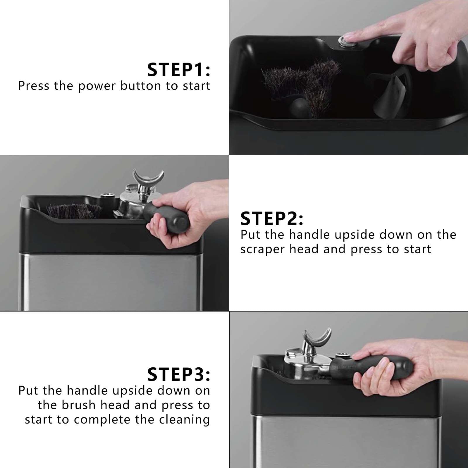 Limpiador automático de portafiltros para cafeteras Espresso eléctricas, con depósito Grande para posos, máquina silenciosa para Limpiar el Mango del café, Color Plateado