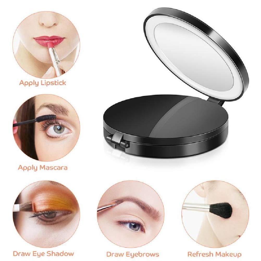 Espejo de Maquillaje LED Aumento, Espejo cosmético Tres Pliegues, Redondo portátil, 1x/5x/10x