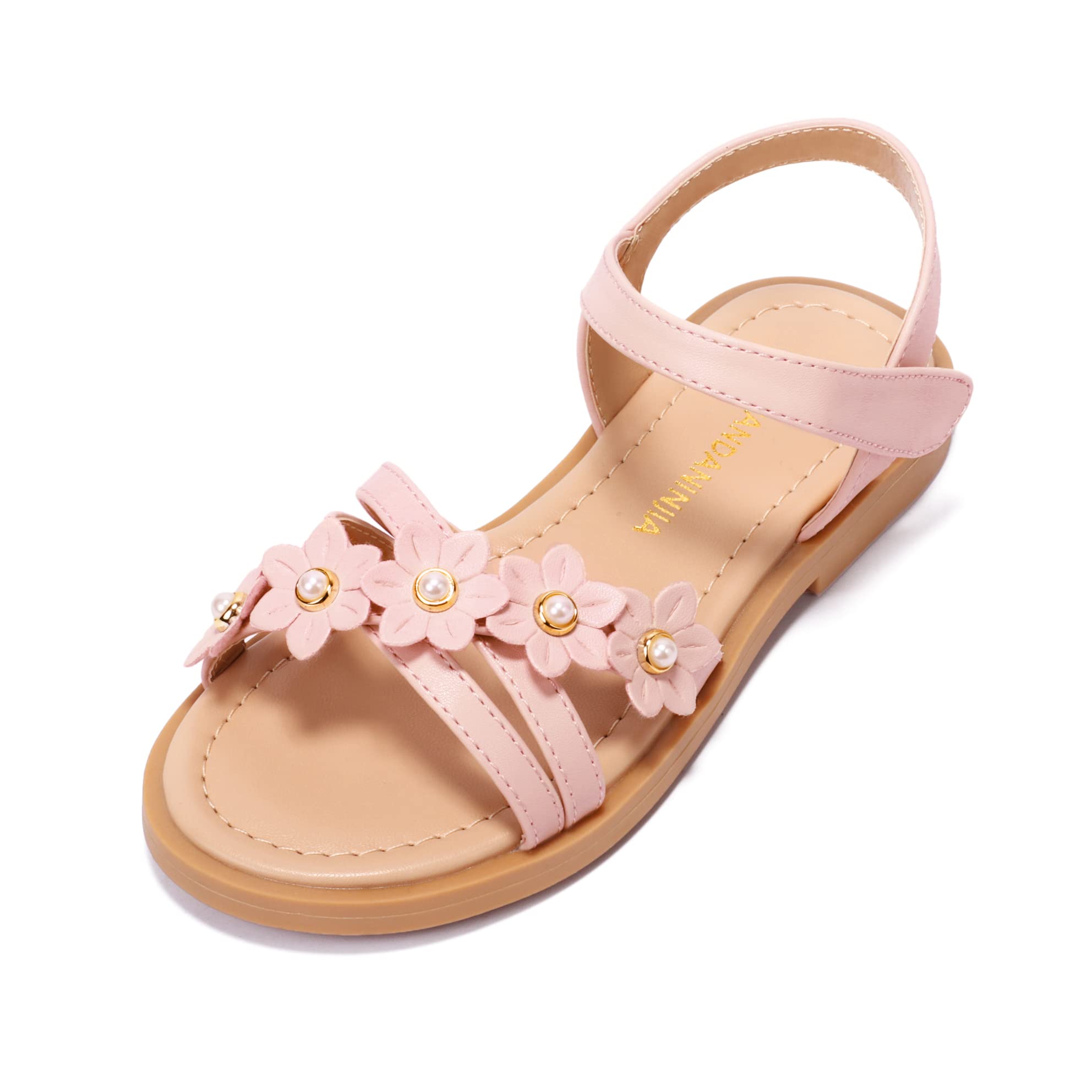 PANDANINJIA Girls Sandals Toddler Little Big Kids Kid Cute Open Toe Flats Dress Sandals Mona Summer Shoes