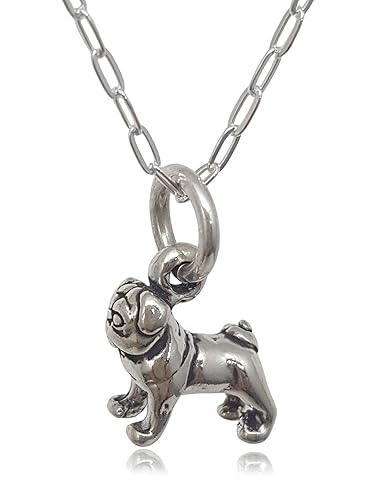 Miniatura 1 de Sterling Silver Tiny Pug Dog 3D Charm Necklace, 18"