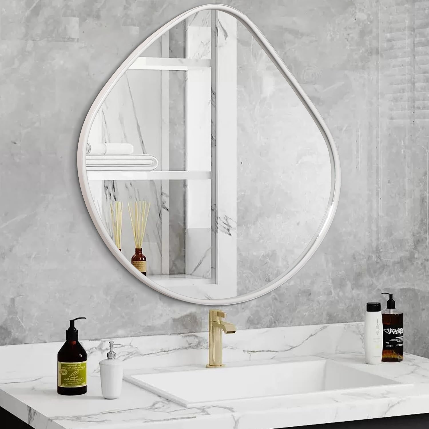 AOAOPQ Specchio Asimmetrico Da Parete Con Cornice In Metallo Bianco Specchi Da Bagno Per Specchio Da Parete Irregolare Decorativo Per Bagno Fattoria