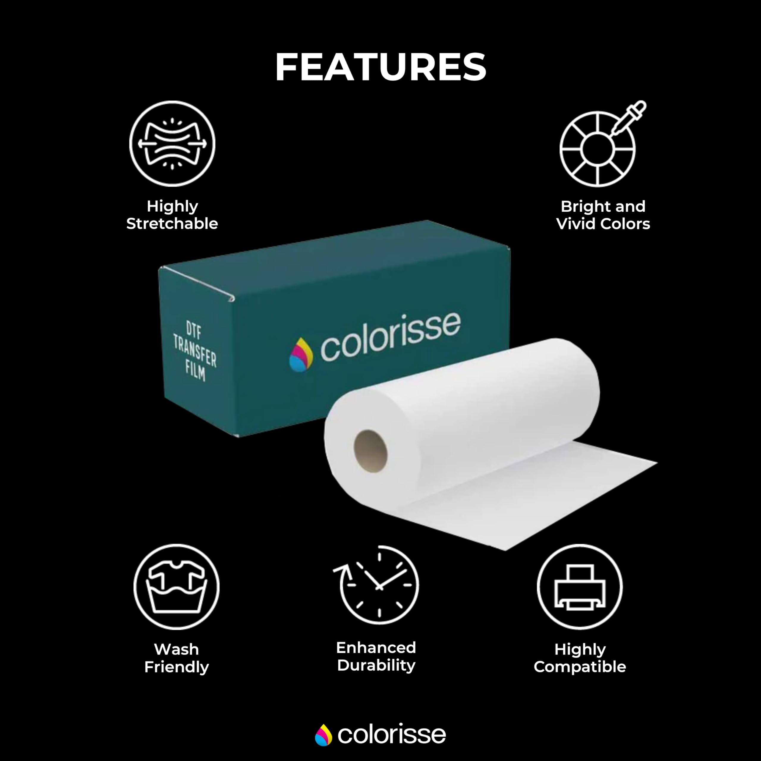 Colorrise Premium DTF Film 13in x 328FT - Double-Sided Matte Pretreat Sheets, Strong Adhesion & Fade-Resistant, Inkjet Printer Compatible Transfer Paper for DIY Shirts & Textile