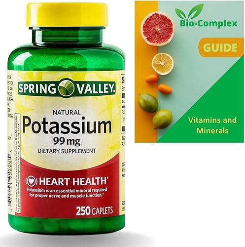 Suplemento de potasio 99 mg comprimidos Suministro de 8 meses Función cardíaca, nerviosa y muscular de Spring Valley + guía de suplementos