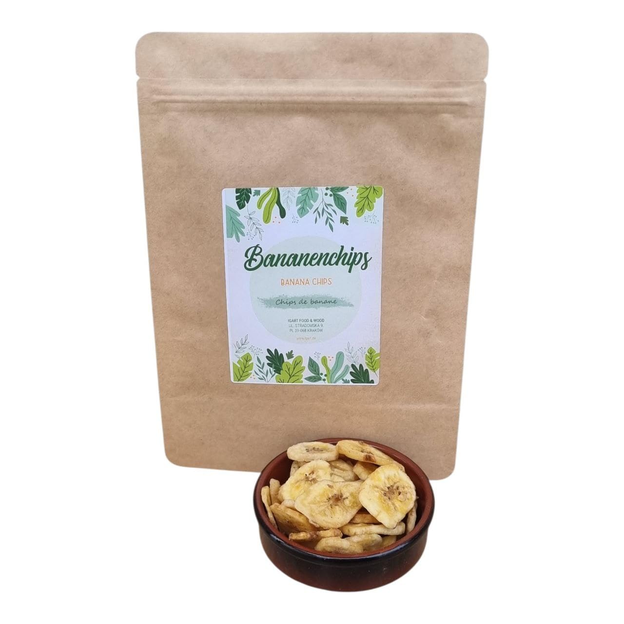 IGART FOOD & WOOD Banana Chips Essiccata Rondelle dalle Filippine Snack Dolce Frutta Tropicale Croccante Formato (500g)