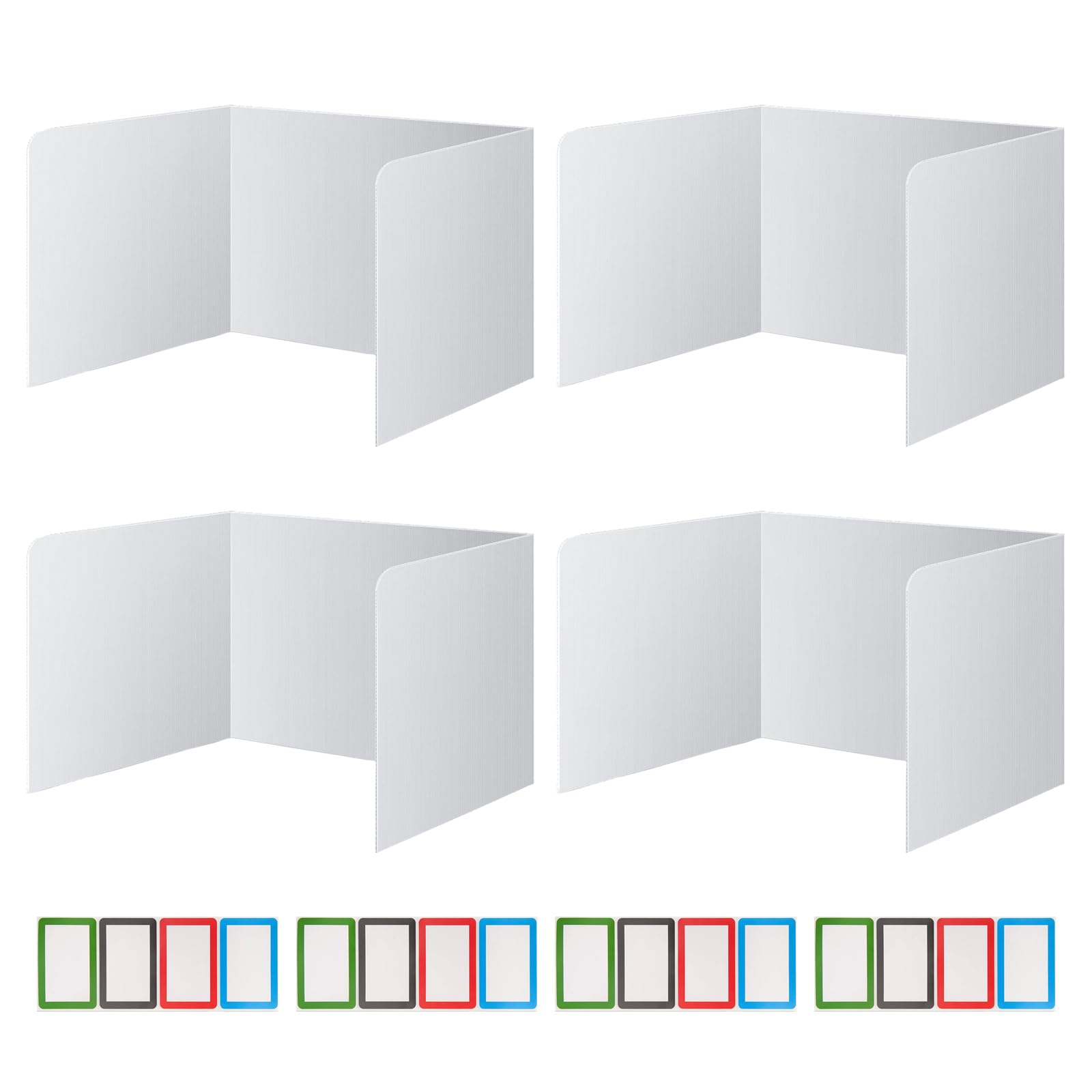 U-Förmiger Trennwand, 4 Stück Trennwand für Schreibtisch, 42,5x35x33,5cm Schreibtisch Trenner Sichtschutz, Faltbare Trennwand mit Aufklebern für Schule,Büro,Bibliothek