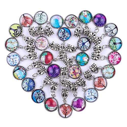 50 Pieces Assorted European Beads with Plating Silver Metal Alloy Spacer Beads and Colorful Crystal Pendant Craft Beads for DIY Charm Bracelet Jewelry Making (Life Tree Gem Pendant)