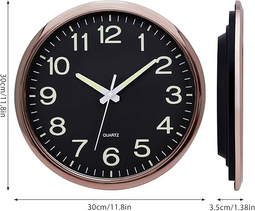 Miniatura 3 de Reloj de pared que brilla en la oscuridad, reloj de pared con luz nocturna de 12 pulgadas, silencioso, sin tictac, funciona con pilas, para sala de