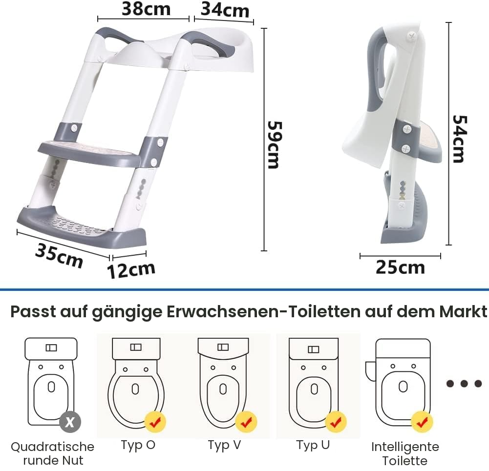 Töpfchen Toilettensitz Baby mit Treppe: Kinder WC Sitz Toilette Toilettentrainer für Kleinkinder Jungen und Mädchen - Höhenverstellbar und Klappbar Reise-Badezimmersitz mit Spritzschutz Griffe | Weiß