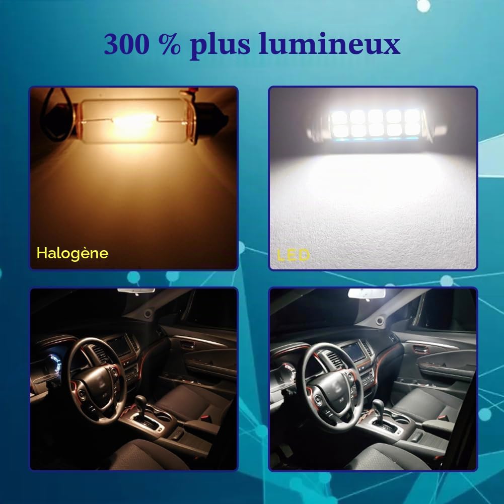 Ampoules C5W LED 39mm 38mm 12V 6000K Blanc Brillant Ampoule navette LED pour Feux de Plaque d'Immatriculation et Éclairage Intérieur de Voiture Canbus Sans Erreur 2PCS