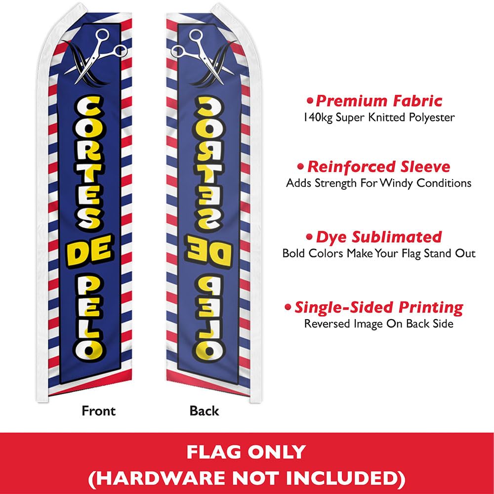 Cortes De Pelo Swooper Advertising Flag - Perfect for Beauty Supply Stores, Salons, Barber Shops, Nail Salons