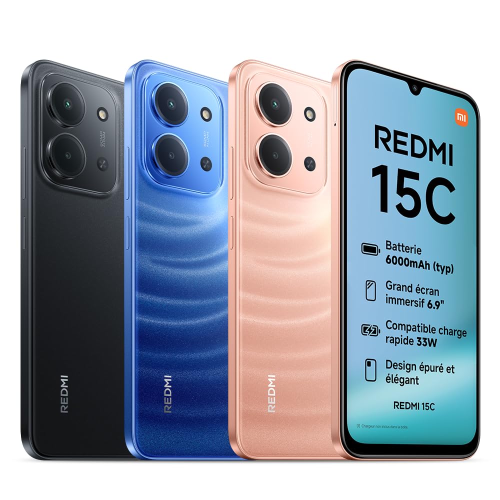 XIAOMI REDMI 15C Smartphone 4+256 Go Écran 6,9 Pouces 120Hz - Vert | Épaisseur 7,99 mm, batterie 6000 mAh, MediaTek Helio G81-Ultra, Version Française, 2 ans de garantie, chargeur non inclus
