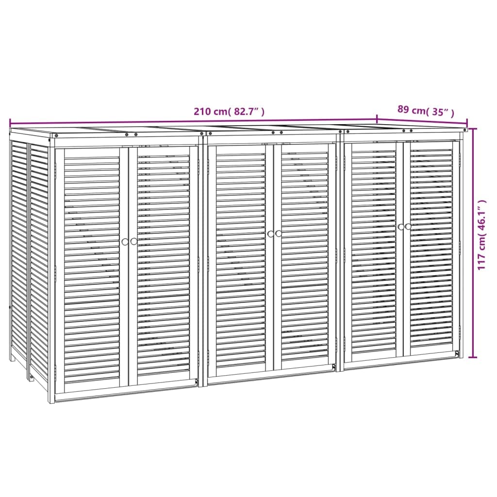 vidaXL Mülltonnenbox, Mülltonnenverkleidung für 3 Tonnen, Mülltonnenschrank mit Verriegelungen, Mülltonnenschutz Müllhaus Müllbox, Massivholz Akazie