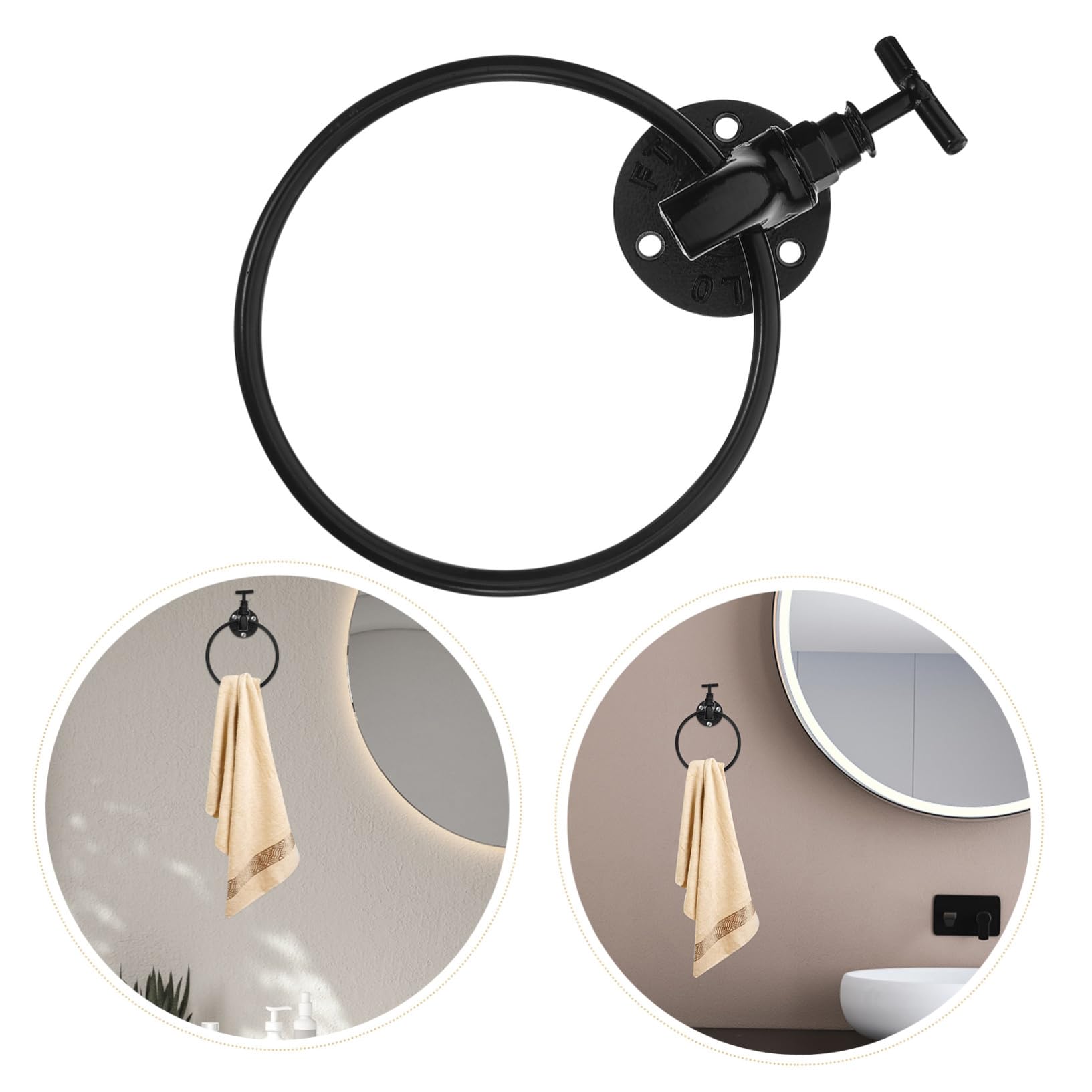 Ciieeo Portasciugamani da Parete Anello Portasciugamani Nero in Ferro per Bagno Cucina Accessori da Bagno